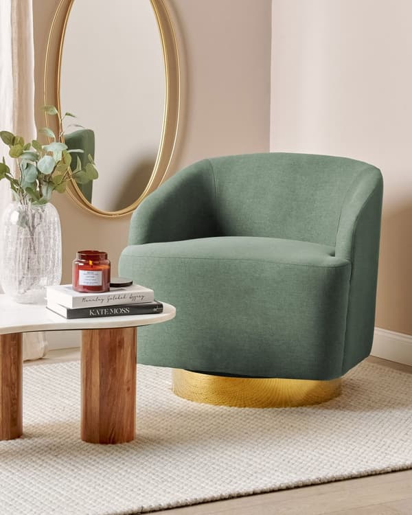 Lænestol Lysegrå Boucle Stof Blød Nubby Guld Base Drejelig 360° Retro Glamourøs Art Deco Stil