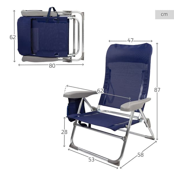 Aktive Foldestol Multi-position Aluminium Slim 61x60x89 Cm Blå 61 x 60 x 89 cm