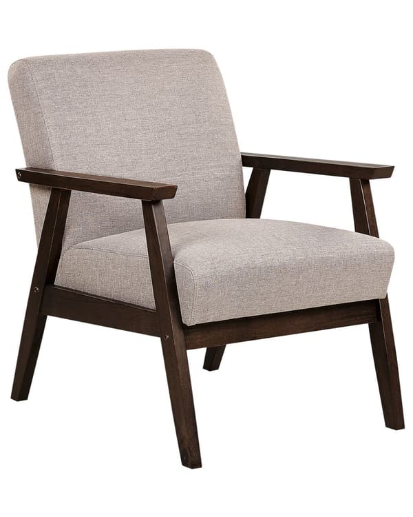 Lenestol Taupe Polyester Stofftrekk Treramme Armlener Retro design Stue Hvilestol