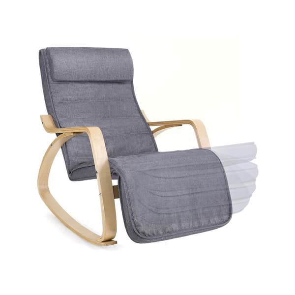 Rootz gyngestol - God bæreevne - Høj siddekomfort - Træ af høj kvalitet - Ergonomisk formet - Birketræ-skum-imiteret linned - Grå - 67 x 115 x 91 cm