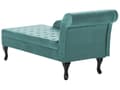 Miniatyrbilde 8 av 11: Høyrevendt sjeselong Mint Fløyelspolstring Svarte ben Oppbevaringsrom Tuftet sete Bolsterpute Glam Retro Design