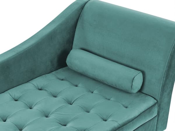Høyrevendt sjeselong Mint Fløyelspolstring Svarte ben Oppbevaringsrom Tuftet sete Bolsterpute Glam Retro Design
