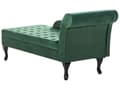 Miniatyrbilde 8 av 11: Høyrevendt sjeselong Mørkegrønn Fløyelspolstring Svarte ben Oppbevaringsrom Tuftet sete Bolsterpute Glam Retro Design
