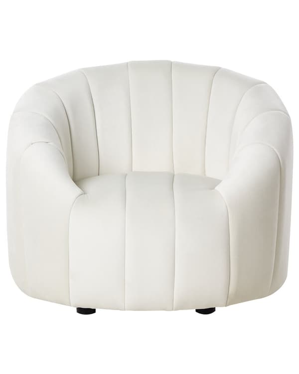 Sammet fåtölj Off-White Mjukt Tyg Modern Retro Design Tuftad Sits Lågt Ryggstöd Vardagsrum