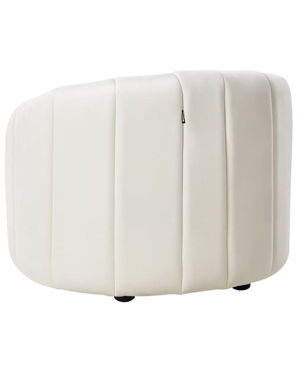 Sammet fåtölj Off-White Mjukt Tyg Modern Retro Design Tuftad Sits Lågt Ryggstöd Vardagsrum