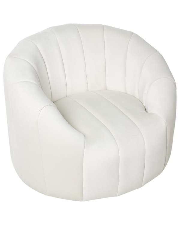 Sammet fåtölj Off-White Mjukt Tyg Modern Retro Design Tuftad Sits Lågt Ryggstöd Vardagsrum
