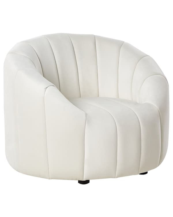 Sammet fåtölj Off-White Mjukt Tyg Modern Retro Design Tuftad Sits Lågt Ryggstöd Vardagsrum