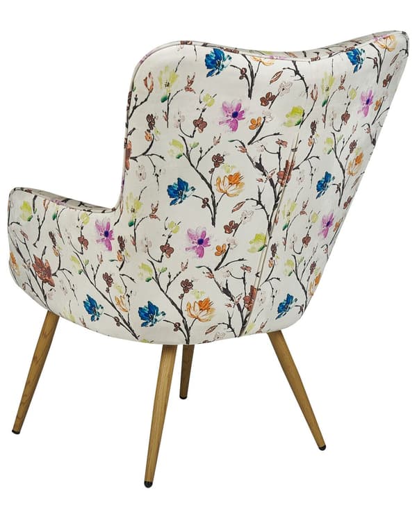 Lenestol med Ottoman Kremfarget Stoff Knappet Blomstermønster Retrostil
