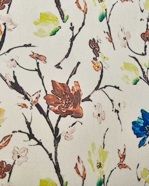 Lenestol med Ottoman Kremfarget Stoff Knappet Blomstermønster Retrostil