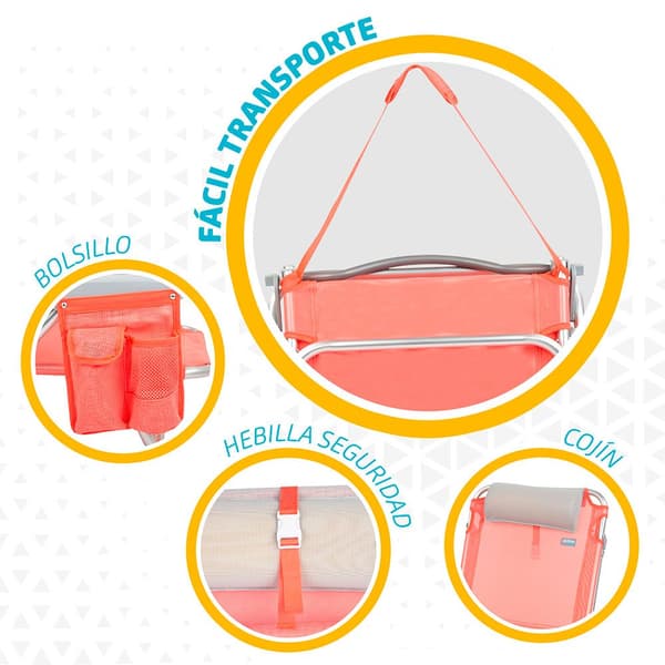 Aktive Foldning I Flere Positioner Beach Beach Stol Med Hynde Orange
