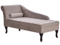 Miniatyrbilde 5 av 11: Venstrehånds sjeselong Taupe fløyelspolstring Sorte ben Oppbevaringsrom Tuftet sete Bolsterpute Glam Retro Design