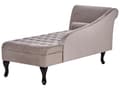 Miniatyrbilde 7 av 11: Venstrehånds sjeselong Taupe fløyelspolstring Sorte ben Oppbevaringsrom Tuftet sete Bolsterpute Glam Retro Design