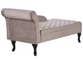 Miniatyrbilde 8 av 11: Venstrehånds sjeselong Taupe fløyelspolstring Sorte ben Oppbevaringsrom Tuftet sete Bolsterpute Glam Retro Design