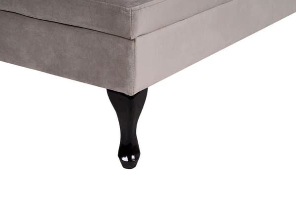 Venstrehånds sjeselong Taupe fløyelspolstring Sorte ben Oppbevaringsrom Tuftet sete Bolsterpute Glam Retro Design