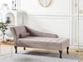 Miniatyrbilde 2 av 11: Venstrehånds sjeselong Taupe fløyelspolstring Sorte ben Oppbevaringsrom Tuftet sete Bolsterpute Glam Retro Design