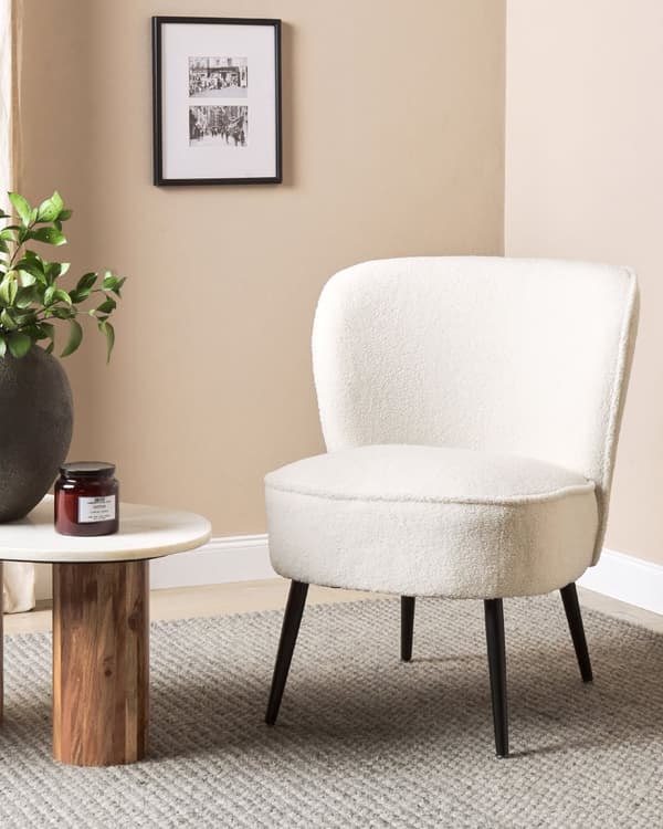 Fåtölj Vit Boucle-tyg Armlös Accentstol Armlös Metallben Modern Design Vardagsrum Sovrum