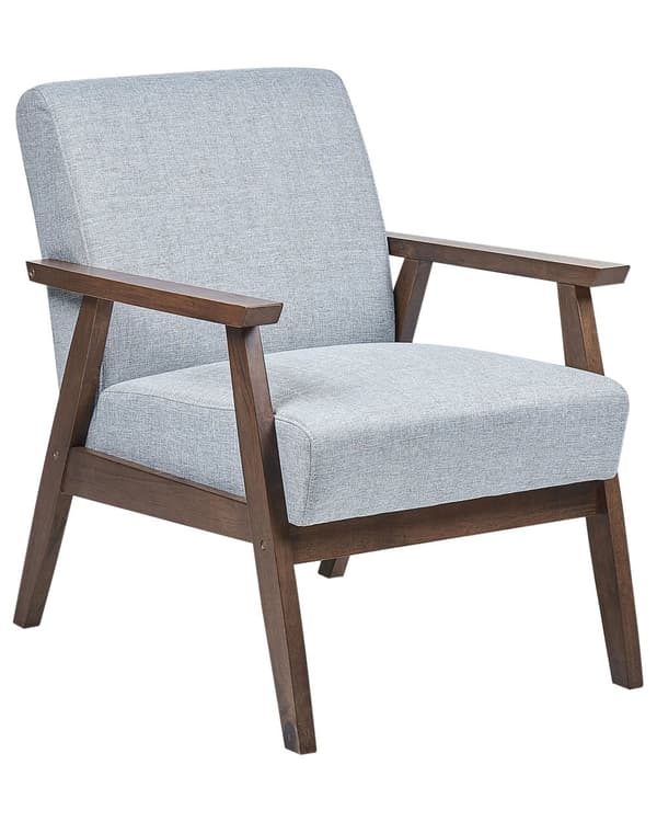 Fåtölj Ljusgrå Polyestertyg Klädsel Retro Design Träram Armstöd Vardagsrum