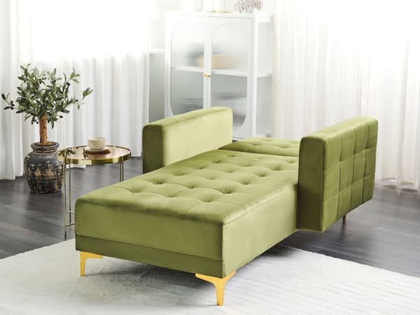 Sjeselong Grønn Fløyel Justerbar rygg Sovefunksjon Metallben Dekorative knapper Moderne design Stue