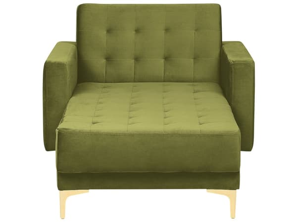 Sjeselong Grønn Fløyel Justerbar rygg Sovefunksjon Metallben Dekorative knapper Moderne design Stue