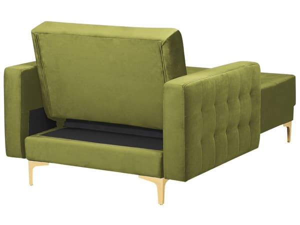 Sjeselong Grønn Fløyel Justerbar rygg Sovefunksjon Metallben Dekorative knapper Moderne design Stue
