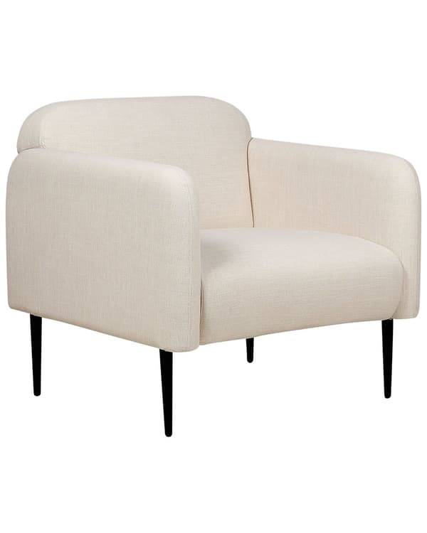 Nojatuoli vaalea beige pellavakangasverhoilu rautajalat pehmeä ammetuoli retro