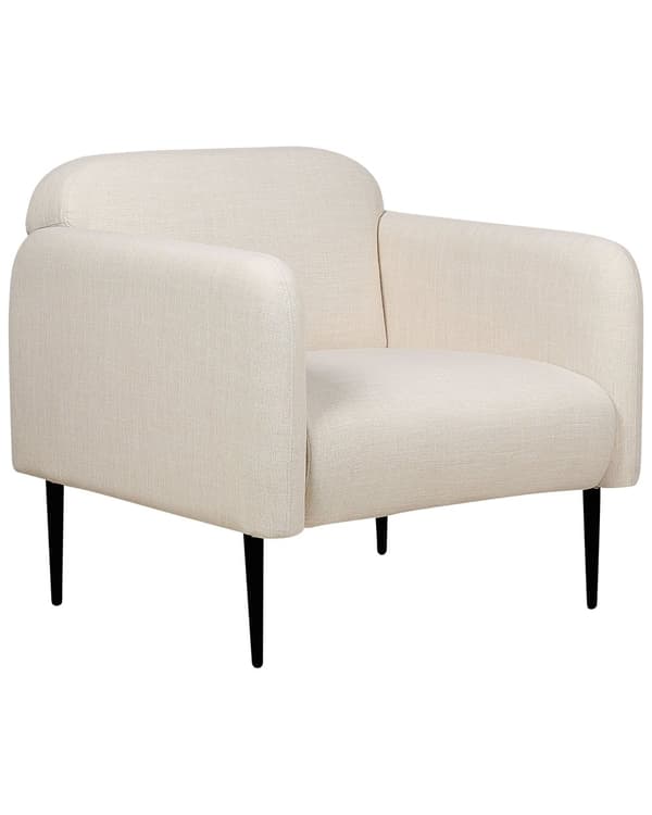 Nojatuoli vaalea beige pellavakangasverhoilu rautajalat pehmeä ammetuoli retro
