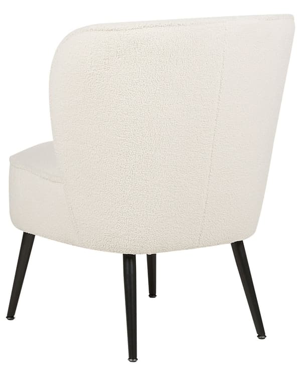 Lænestol Hvid Boucle Plys Stuestol uden Armlæn til Stuen Bred Hvilestol Polstret Blød Fluffy Stol Design