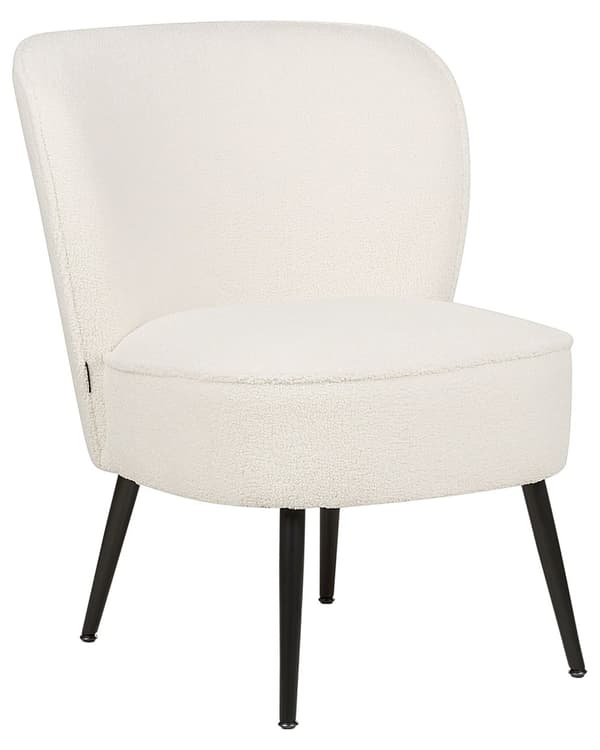 Lænestol Hvid Boucle Plys Stuestol uden Armlæn til Stuen Bred Hvilestol Polstret Blød Fluffy Stol Design