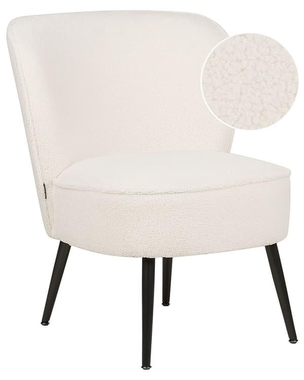 Lænestol Hvid Boucle Plys Stuestol uden Armlæn til Stuen Bred Hvilestol Polstret Blød Fluffy Stol Design