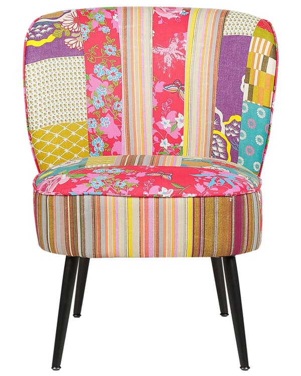 Blomstret Lænestol Multifarvet Stof Stuestol uden Armlæn til Stuen Bred Hvilestol Polstret Patchwork Retro Design