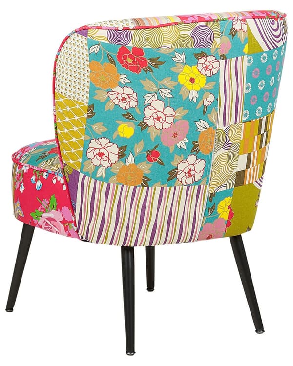 Blomstret Lænestol Multifarvet Stof Stuestol uden Armlæn til Stuen Bred Hvilestol Polstret Patchwork Retro Design