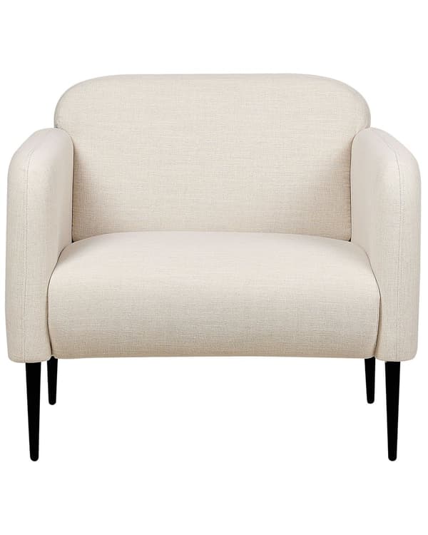 Lenestol i beige og svart linstoff med metallben 83 x 74 x 77 cm Badekarstol Polstret Myk Retro Art Decor Style Stue
