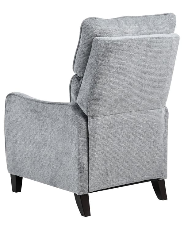 Lænestol med Vippefunktion Grå Stof Tyk Polstret Hvilestol med Indbygget Fodskammel Senior Otiumstol Høj Ryg Retro Positionsstol Design