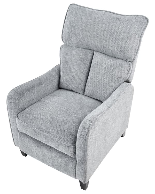 Lænestol med Vippefunktion Grå Stof Tyk Polstret Hvilestol med Indbygget Fodskammel Senior Otiumstol Høj Ryg Retro Positionsstol Design