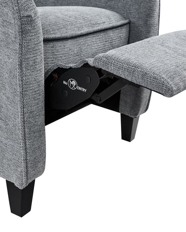 Lænestol med Vippefunktion Grå Stof Tyk Polstret Hvilestol med Indbygget Fodskammel Senior Otiumstol Høj Ryg Retro Positionsstol Design