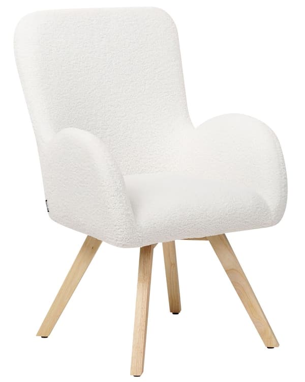 Loungestol Hvit Boucle-kledning Solid Modern Club Chair med armlener Treben