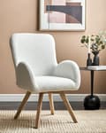 Miniatyrbilde 2 av 9: Loungestol Hvit Boucle-kledning Solid Modern Club Chair med armlener Treben
