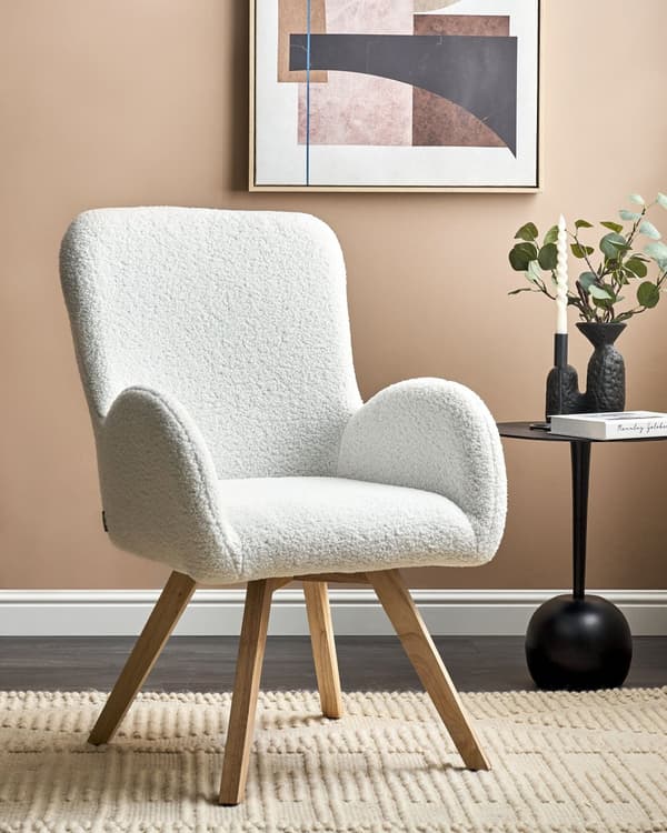 Loungestol Hvit Boucle-kledning Solid Modern Club Chair med armlener Treben