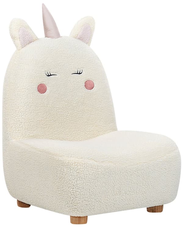 Dyre-stol Hvit polyesterpolstring Armless Nursery Furniture Seat for barn Moderne design Enhjørningform