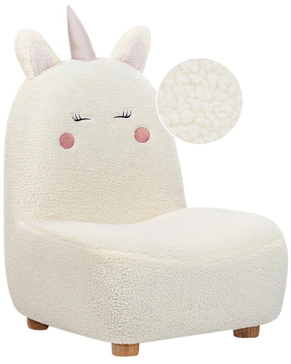 Dyre-stol Hvit polyesterpolstring Armless Nursery Furniture Seat for barn Moderne design Enhjørningform
