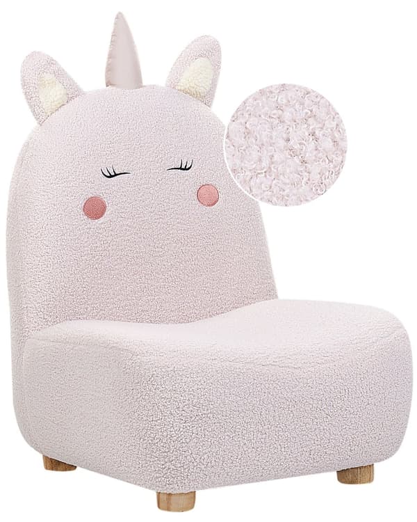 Dyre-stol Hvit polyesterpolstring Armless Nursery Furniture Seat for barn Moderne design Enhjørningform