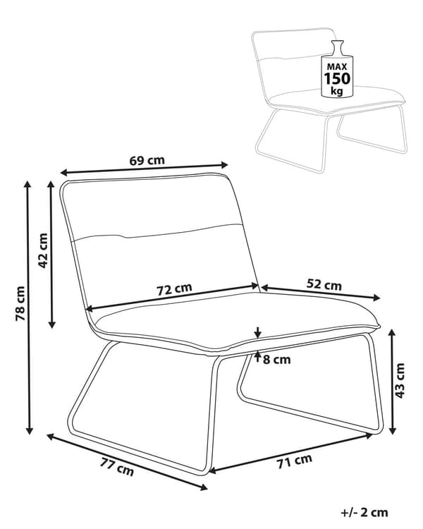 Lenestol Hvit Boucléstoff Svart metallramme Bredt sete Uten armlener Vintage design Hvilestol