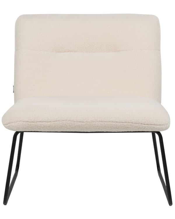 Lenestol Hvit Boucléstoff Svart metallramme Bredt sete Uten armlener Vintage design Hvilestol