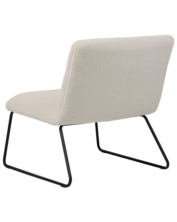 Lenestol Hvit Boucléstoff Svart metallramme Bredt sete Uten armlener Vintage design Hvilestol