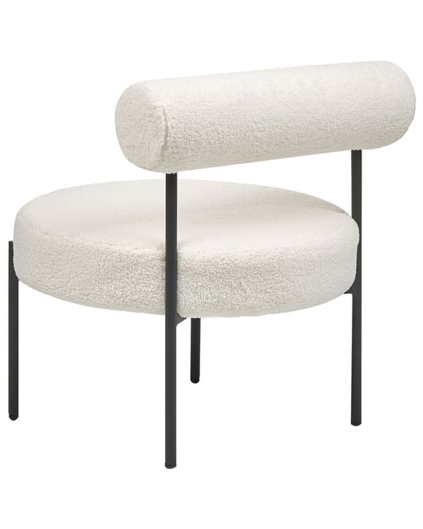 Lenestol Hvit Bouclé Svart metallramme Rund form Uten armlener Vintage ryggstøtte Hvilestol