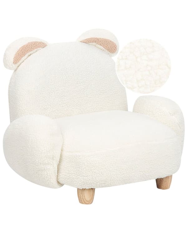 Lasten nojatuoli luonnonvalkoinen teddykangasverhoilu jänis pörröinen lastenhuoneen moderni