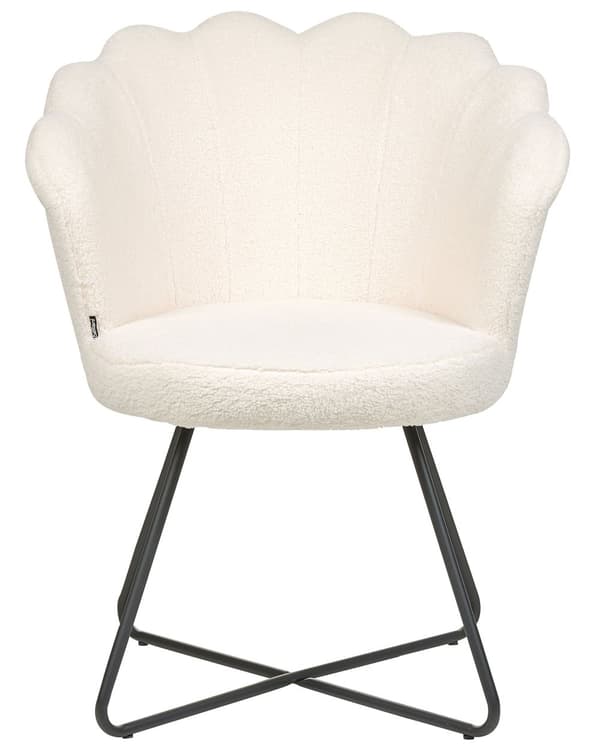 Lænestol Hvid Boucle Plys Stuestol med Armlæn til Stuen Bred Hvilestol Polstret Blød Fluffy Stol Design