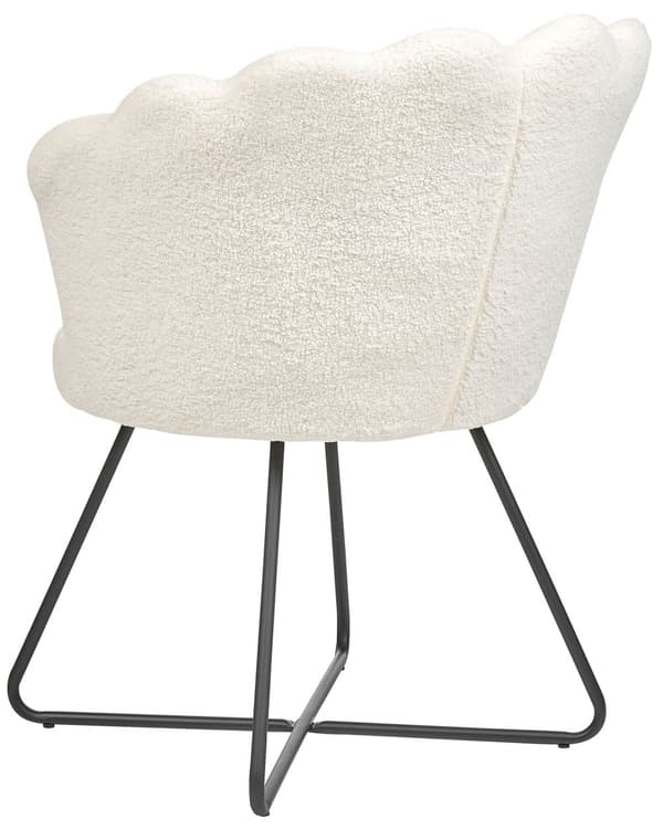 Lænestol Hvid Boucle Plys Stuestol med Armlæn til Stuen Bred Hvilestol Polstret Blød Fluffy Stol Design
