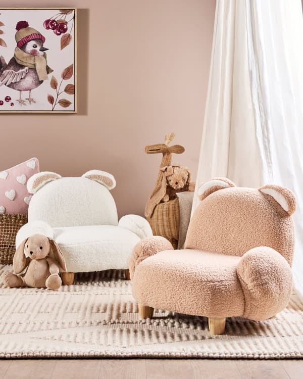 Djurfåtölj Beige polyesterklädsel Barnrumsmöbler Sittplats för barn Modern design Kaninform