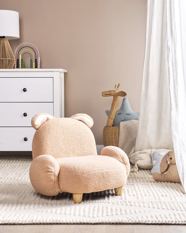 Djurfåtölj Beige polyesterklädsel Barnrumsmöbler Sittplats för barn Modern design Kaninform